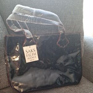 Saks Fifth Avenue Glossy Black Tote